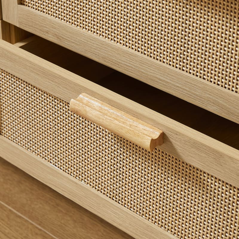 Bedroom dresser,8 Double Dresser with rattan drawers, wood chest of drawers, 47.2''W x 15.8''D x 37.4''H