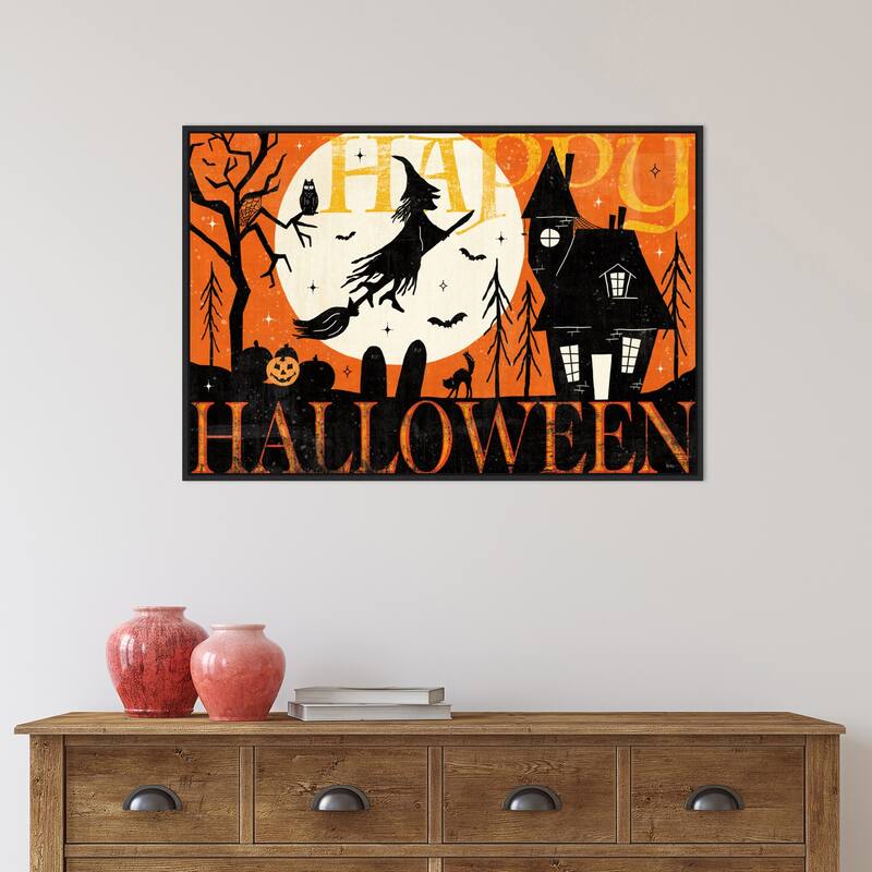 Halloween is Calling I by Veronique Charron Canvas Art Framed - Sylvie Black
