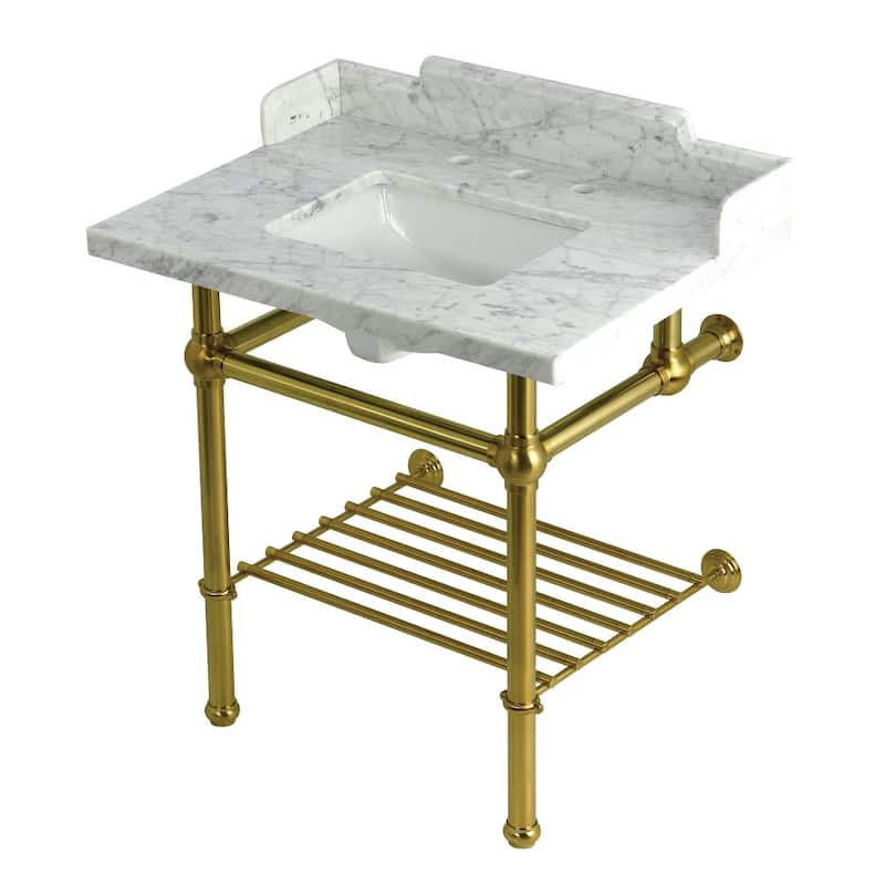 Kingston Brass LMS3030MBSQB-P-SET Pemberton 30" Rectangular Brass, - Marble White / Brushed Brass