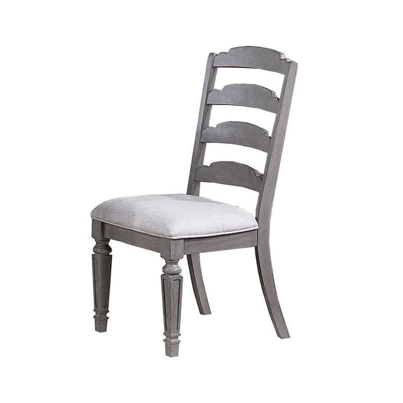 Winie Dining Side Chair Set of 2, Carved, Ladder Back, Light Gray Wood