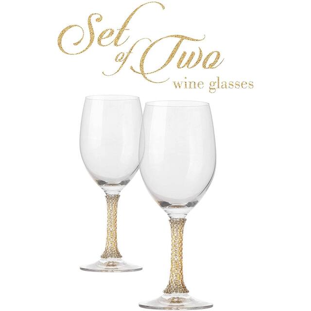 Berkware Crystal Wine Glass with Gold or Silver Stem - 3" x 8" - Set of 2 - Gold