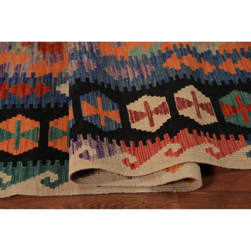 Orange Kilim Oriental Area Rug Handmade Wool Carpet - 8'5"x 11'2"