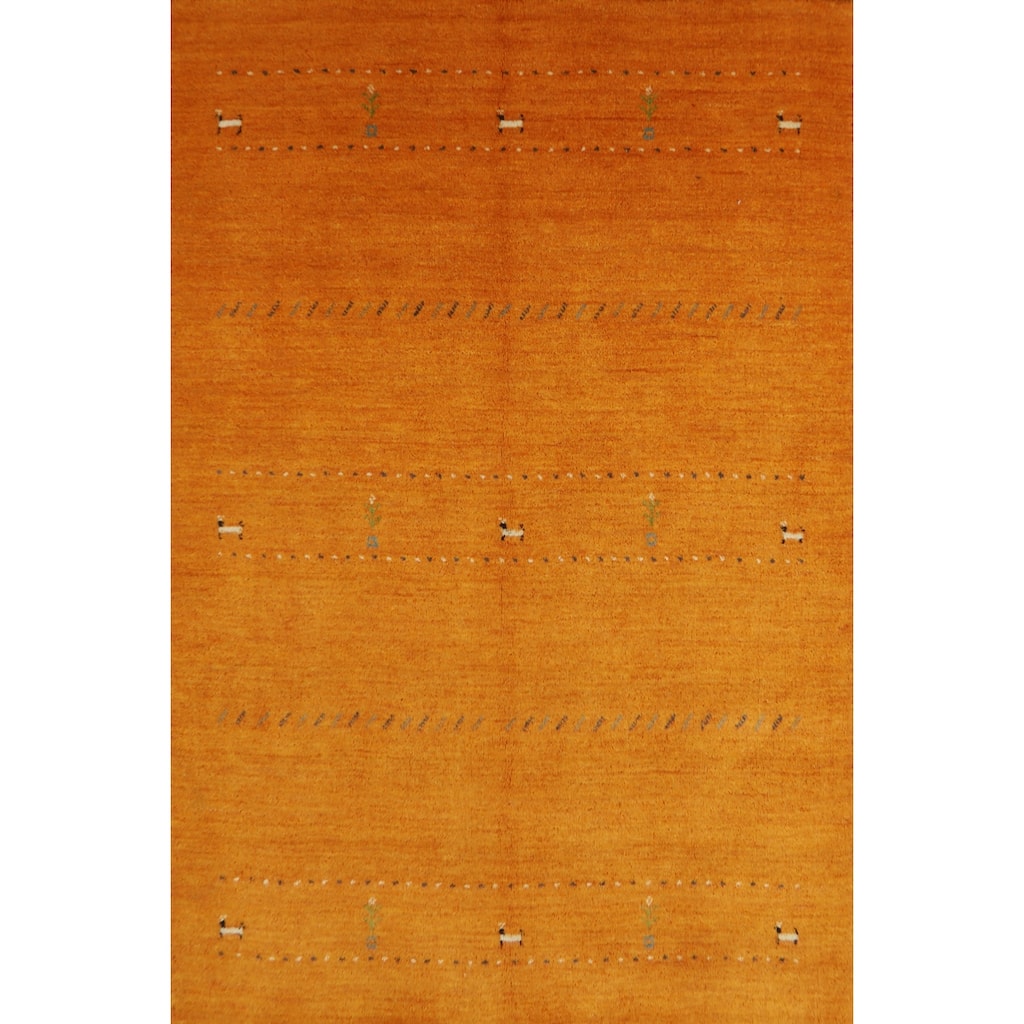 Orange Tribal Gabbeh Indian Rug Handmade Modern Wool Carpet - 4'2" x 5'7"