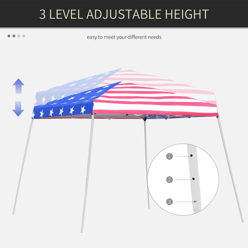 Outsunny 10'x 10' Outdoor Canopy Pop Up Event Tent with Slanted Legs for Events, Weddings, & Parties, American Flag