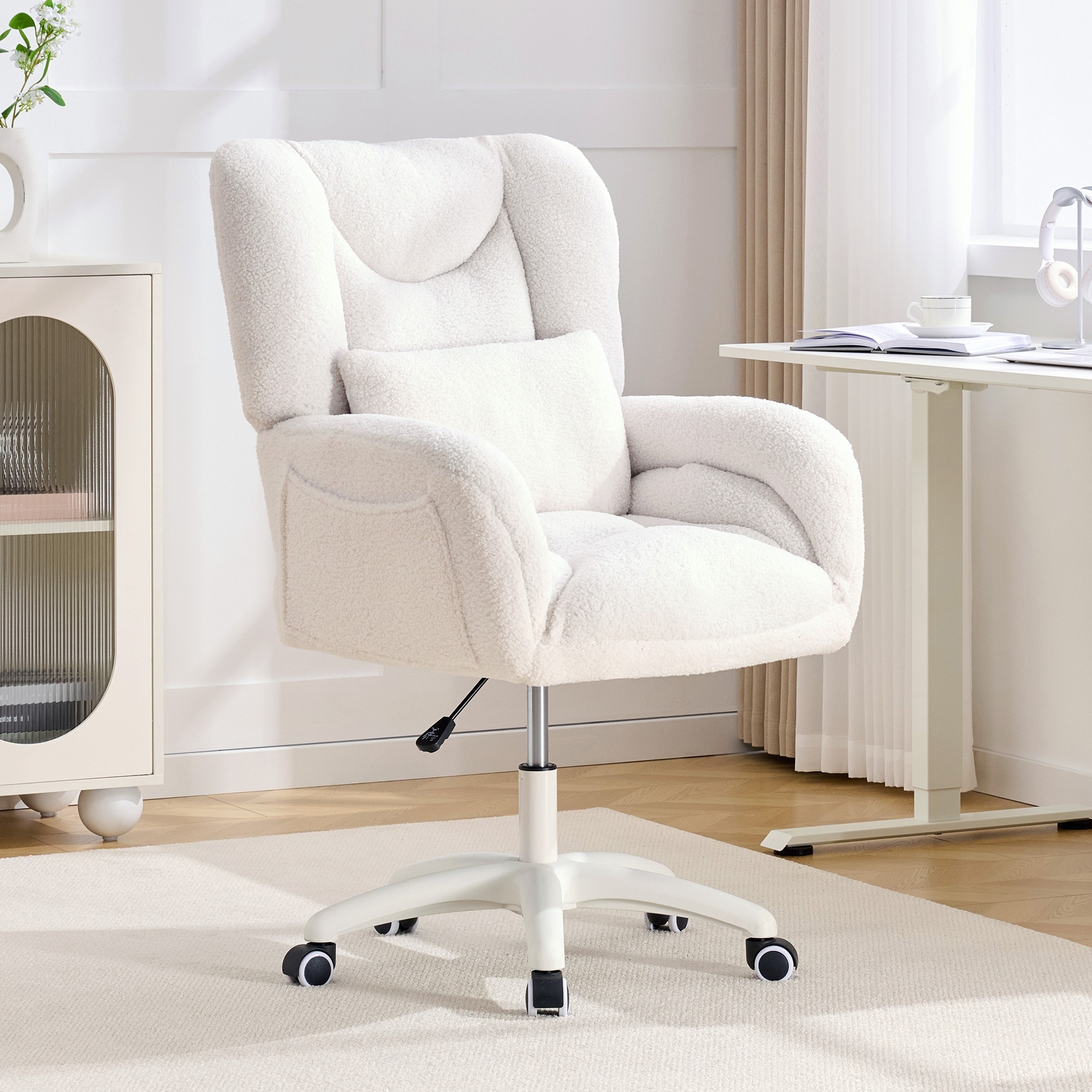 GDFStudio - 42.91" Teddy Fabric Soft Pack 360° Swivel 4" Height Adjustable High Back Office Chair