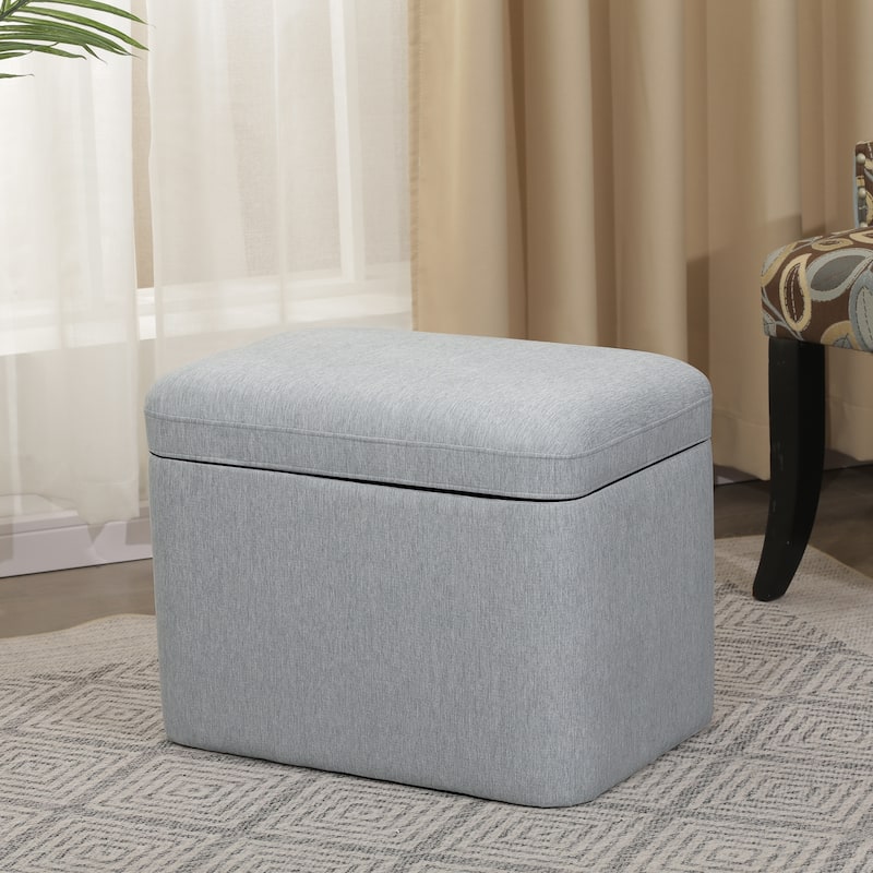 Adeco 21" Linen Storage Ottoman for Living Room - Blue-Gray - Blue-Gray