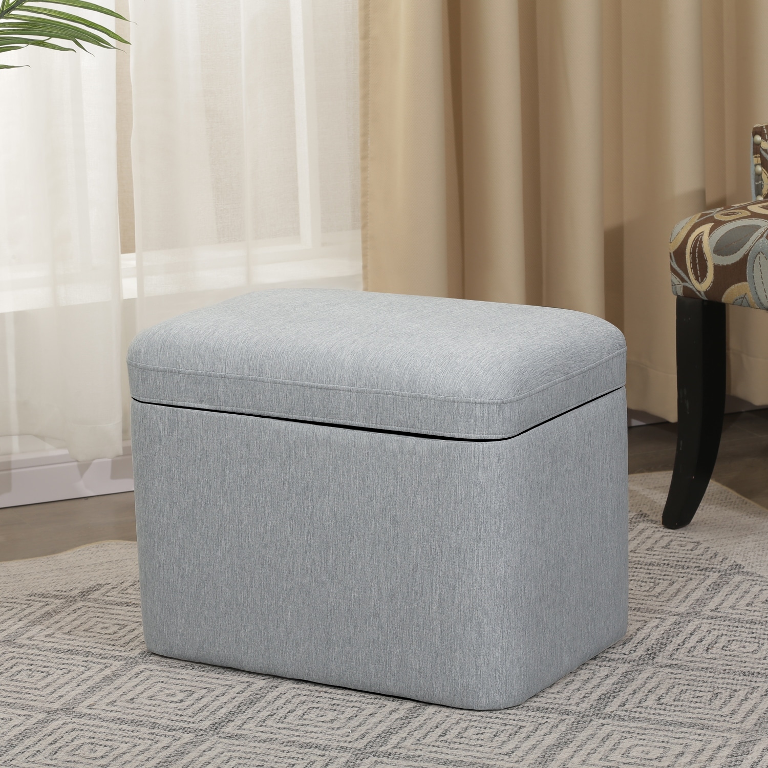 Adeco 21" Linen Storage Ottoman for Living Room - Blue-Gray