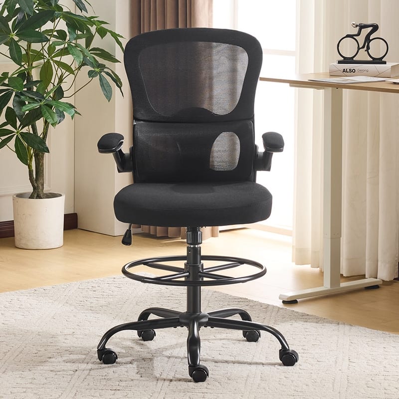 Breathable Mesh Tall Office Chair Drafting Chair With Adjustable Footrest Ring