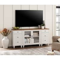LED TV Stand for 75 Inch TV, 3-in-1 TV Cabinet & Side Table Set, White ...