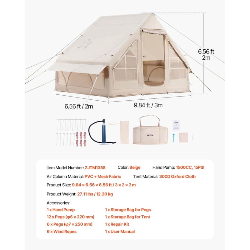 Inflatable Tent for Camping 4-6 Person Glamping Tent with Pump Easy Set up - Multi