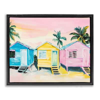 Stupell Pastel Tropical Beach Cabins Framed Floater Canvas Wall Art Design By Arlington Prints