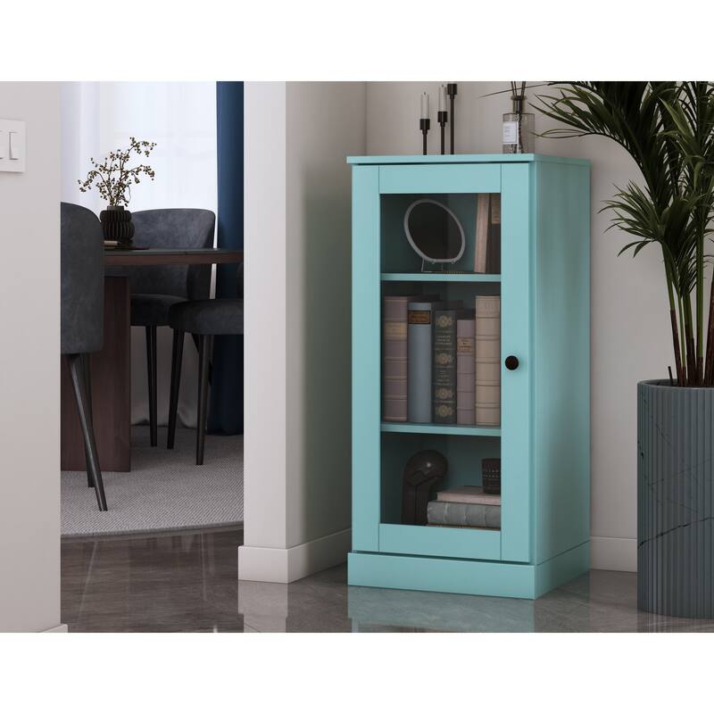 Palace Imports 100% Solid Wood 3-Shelf Bookcase with Clear Glass Door and Adjustable Shelves - Aqua