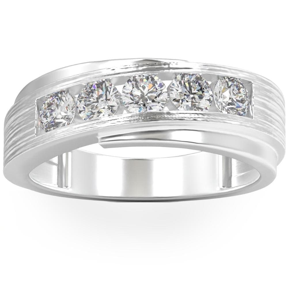 Bliss Diamond 1Ct Lab Grown Diamond Men's Ring Brushed Wedding Band White Rose or Yellow Gold