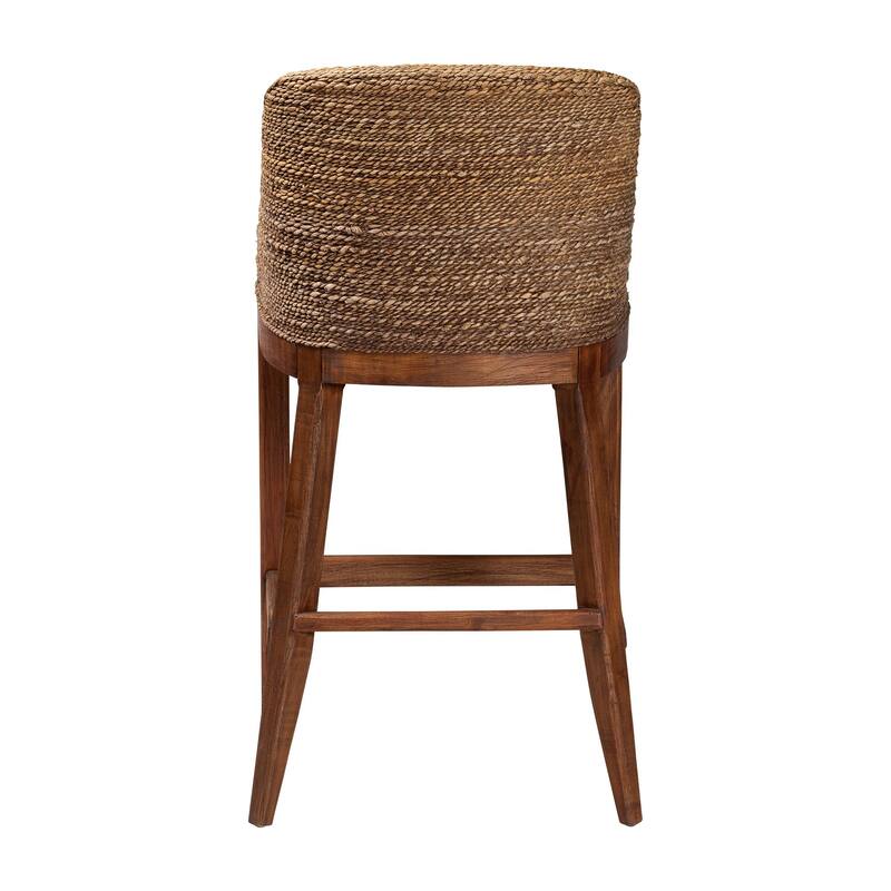 Jasper Seagrass Bar Stool with Mahogany Wood Frame - Coastal Seating with Woven Wingback and Cushioned Seat for Bar Island