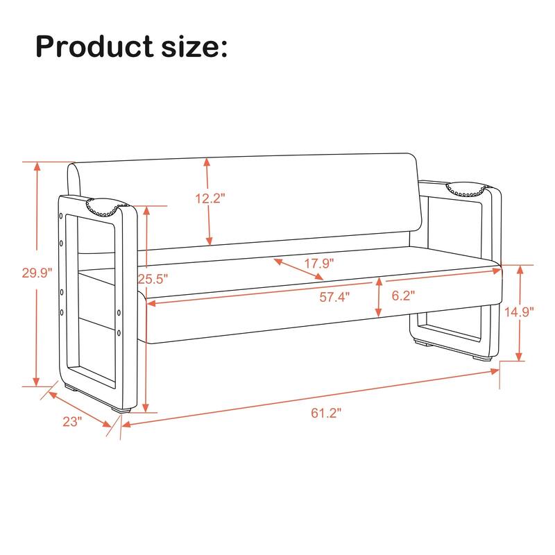 BarberPub Upholstered Waiting Room Chairs, Bench with Backrest, Faux Leather Armed Bench - 23"D x 61.2"W x 29.9"H