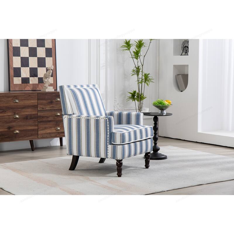Linen Armchair with Blue and White Striped