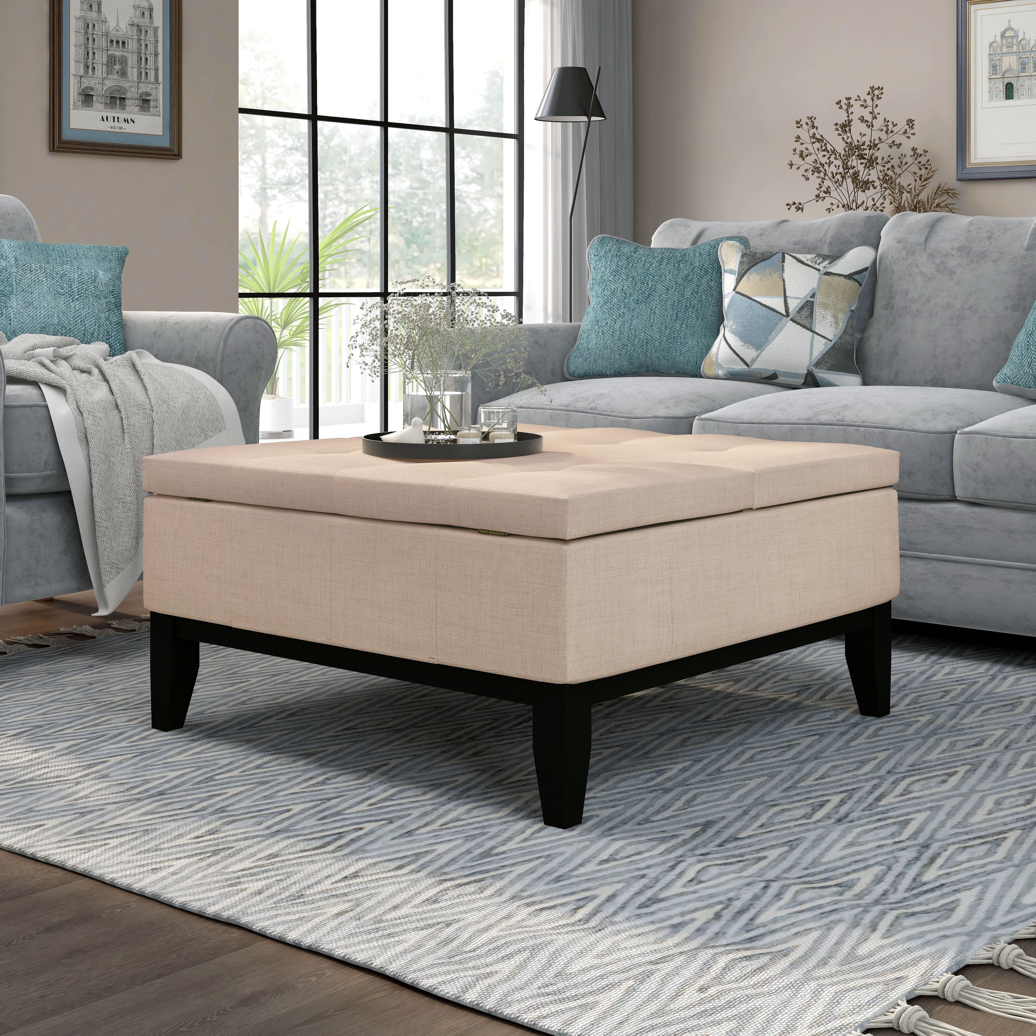 Furniture of America Atkinson Transitional Linen Split-top Storage Cocktail Ottoman