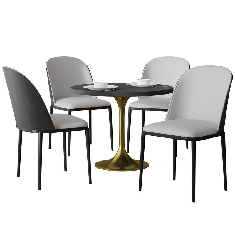 Verve 5-Piece Dining Set 36-Inch Round MDF Tabletop Dining Table and 4 Side Chairs - Black/Platinum Blue