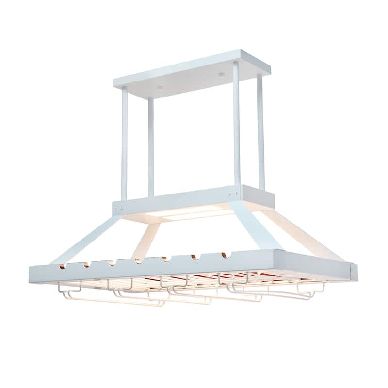 36.25" Modern Kitchen LED Ceiling Light with Wine Rack and White Metal Storage for 14 Bottles and More