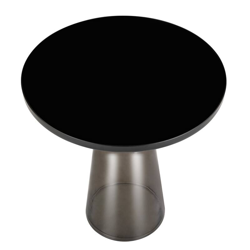 19-Inch Side Table Round Glass/Stone Tabletop End Table with Black Iron Rim and Glass Base