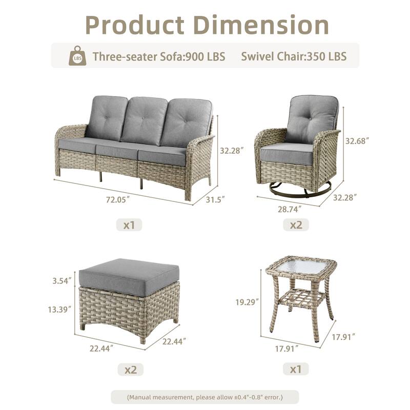 OVIOS 6-piece Patio Wicker Conversation Furniture Set