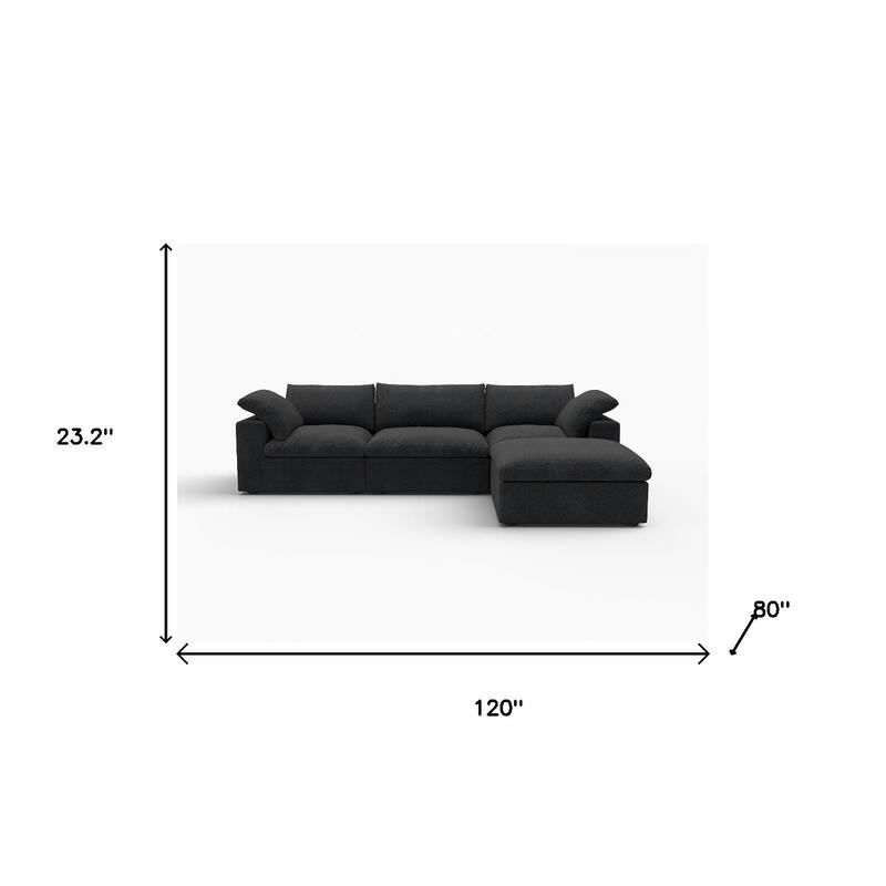 HomeRoots 120" Black Linen Blend Modular Wood Sofa With Ottoman And Storage