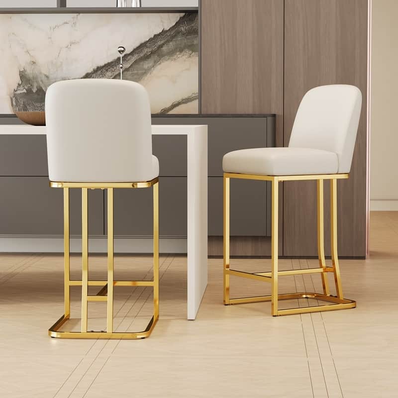 Bar Chairs Set of 2, Cushioned Bar Chairs with Metal Legs and Backrest