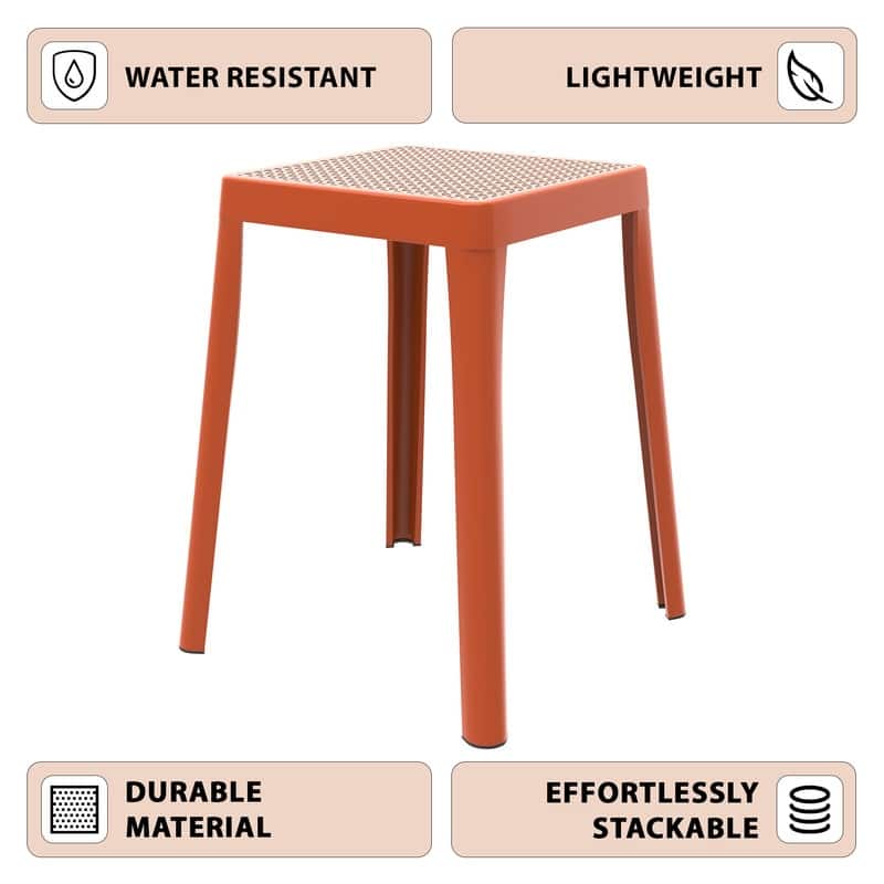 Tresse Modern Stackable Dining Stool with Wicker Seat for Dining Room, Garden, Patio, Indoor or Outdoor - No Assembly Required