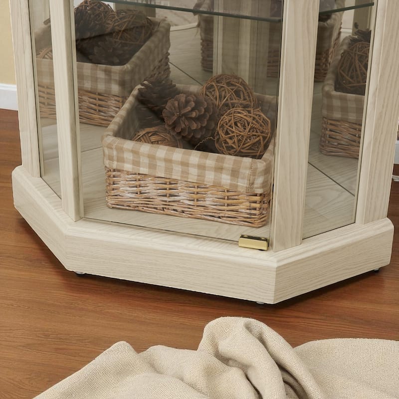 Lighted Corner Curio Cabinet with Glass Doors, Adjustable Shelves & Mirrored Back, Elegant Display Case for Wine