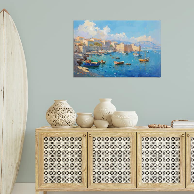 Stupell Nautical Harbor Coastal Town Canvas Wall Art Design By LSR Design Studio
