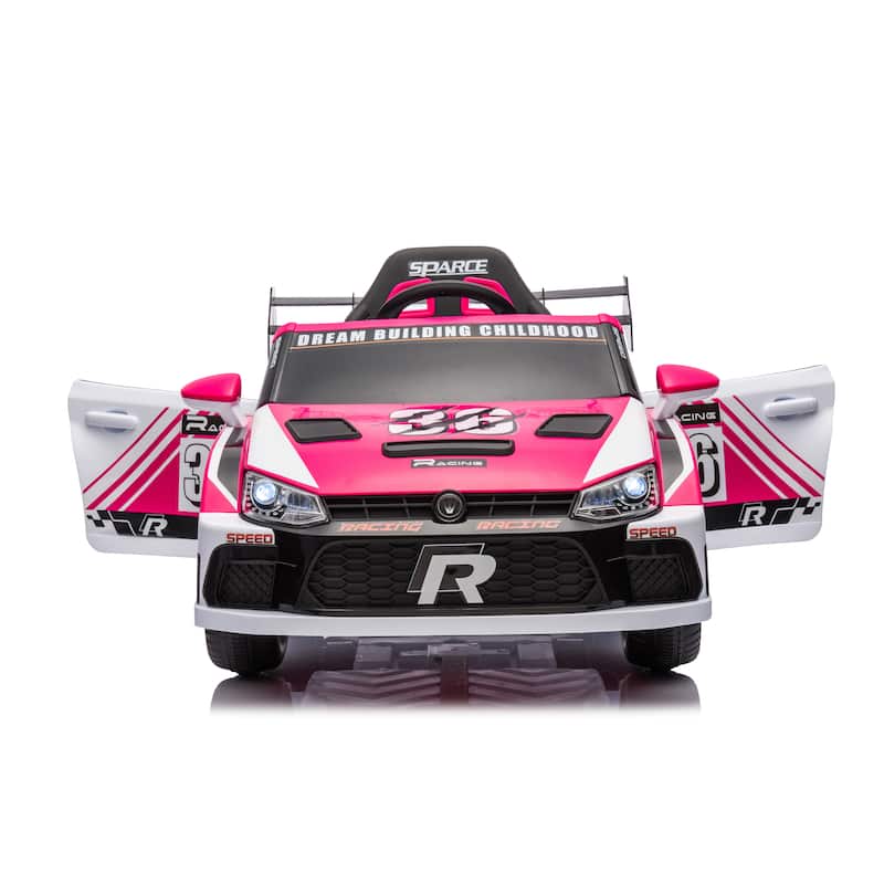 Dual Drive 12V Electric Ride-On Car with Openable Doors, Music, LED Lights, and Adjustable Speed for Kids Outdoor Fun