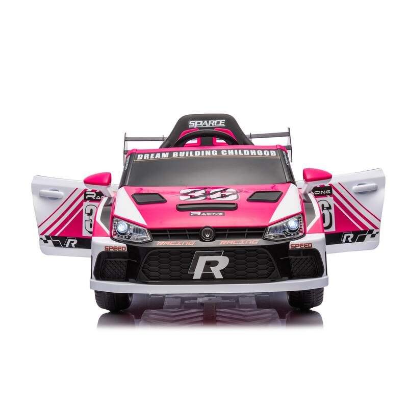 Pink Electric Car for Kids with Seat Belts, Battery Powered Electric Car with Battery Display, Racing Car Toy with Bluetooth