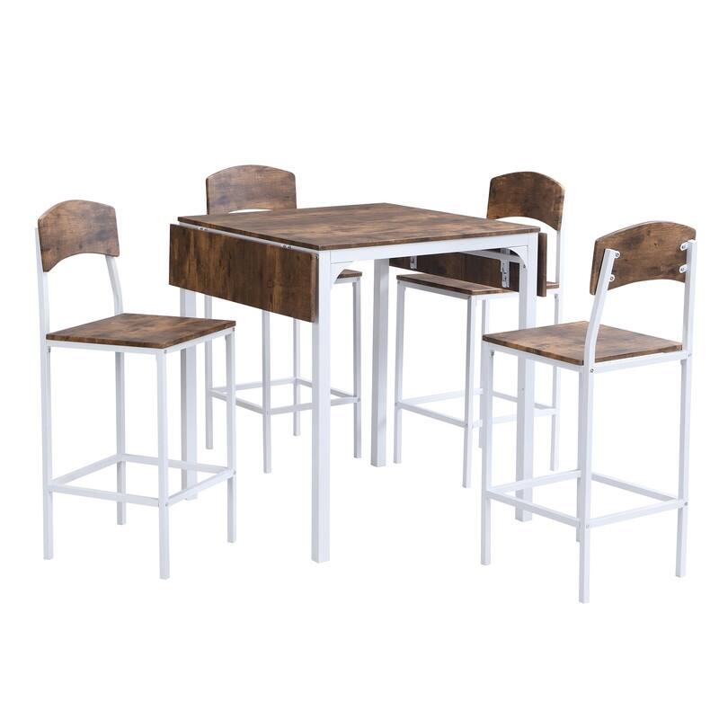 5-Piece Counter Height Drop Leaf, Folding Table and Chairs for 4, Farmhouse 5-Piece Dining Table Set for Living Room Kitchen