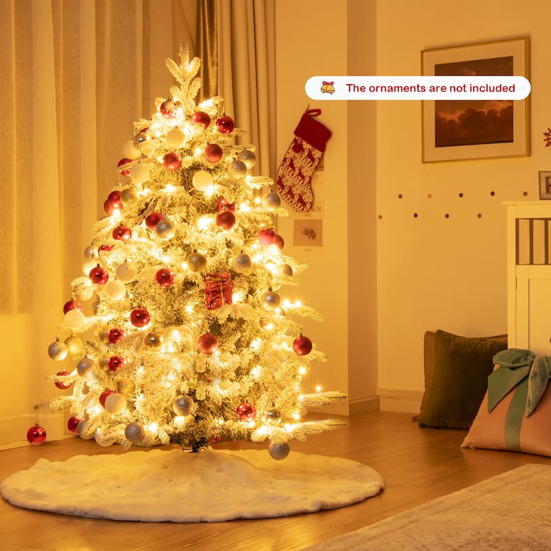 Gymax 4.5/6/7ft Snow Flocked Decoration Christmas Tree w/LED Lights &