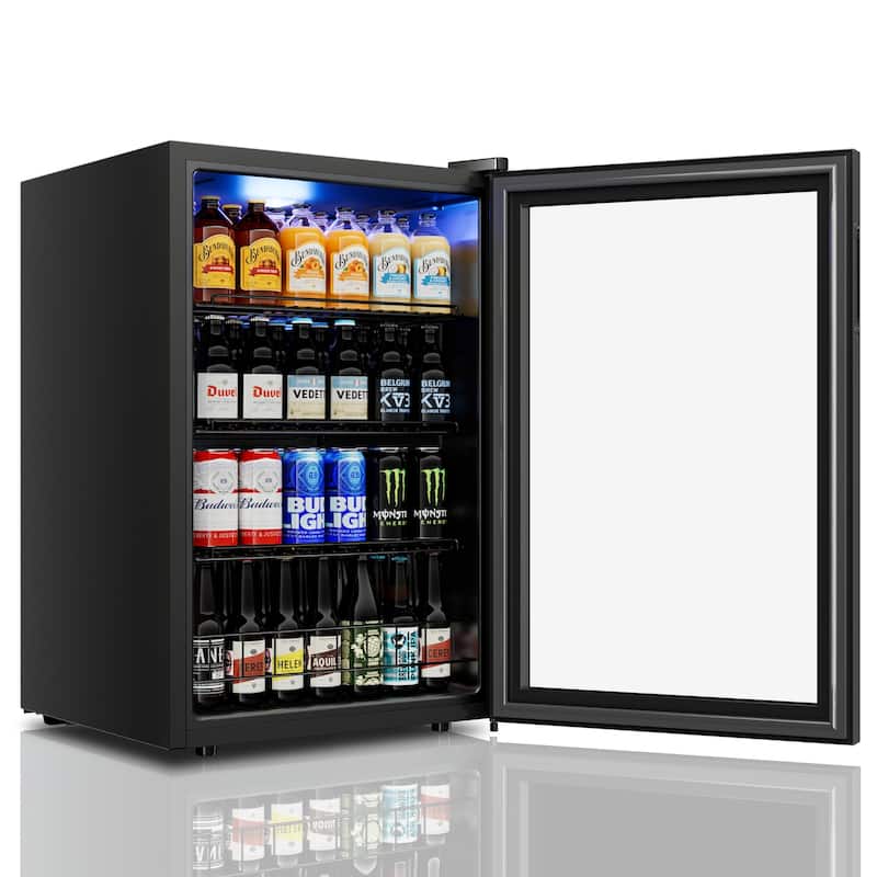 141-Cans Beverage Cooler, Mini Fridge with Adjustable Shelves