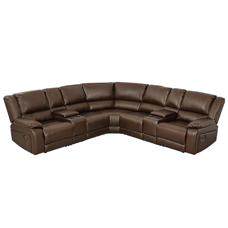 108" W Modern Contemporary Faux Leather 7 Piece Sectional Recliners - Dark Brown