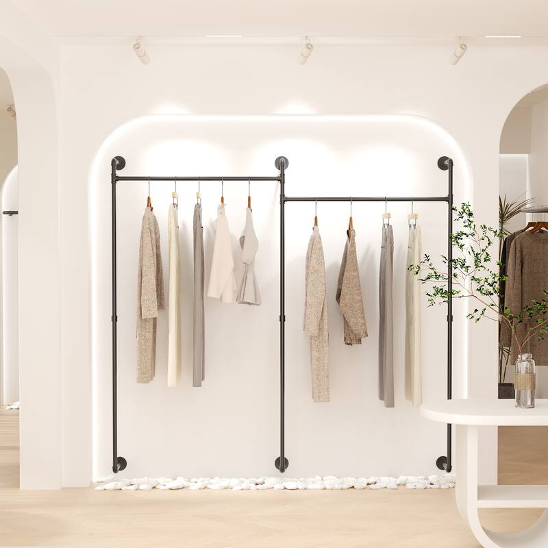 80.7'' Firm Pipe Clothes Rack Wall Mounted Clothes Hanging Rack Home