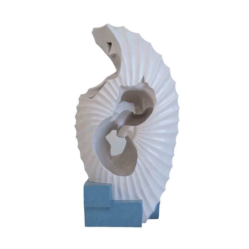 16.9x10.2x31.9" White Abstract Water Fountain with Blue Base with Light, for Indoor and Outdoor - Lighted