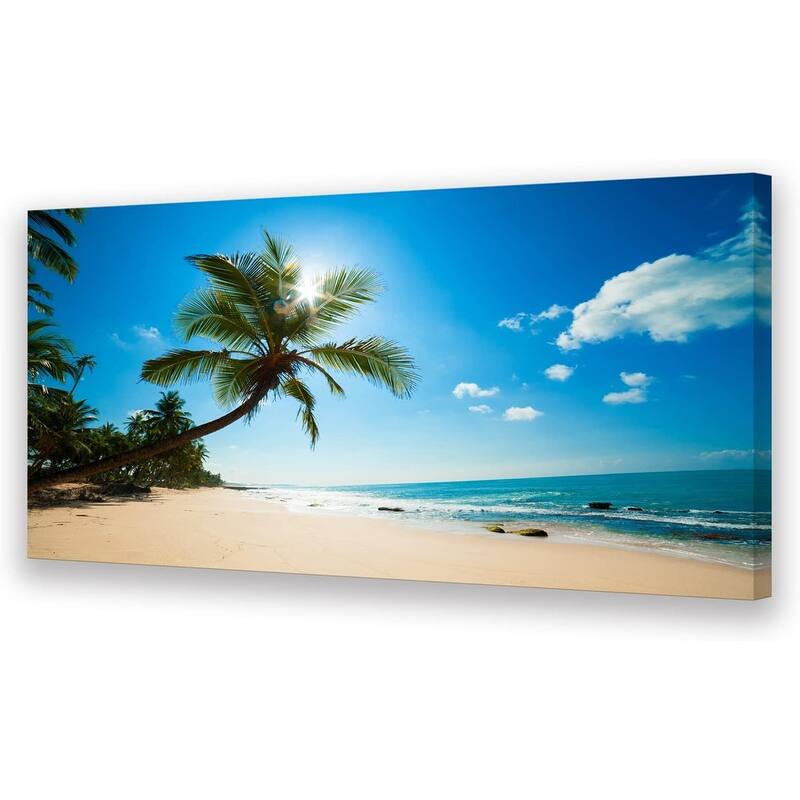Wall Art Summer Ocean Waves Prints Coconut Trees Beach Seascape - 24 x 48