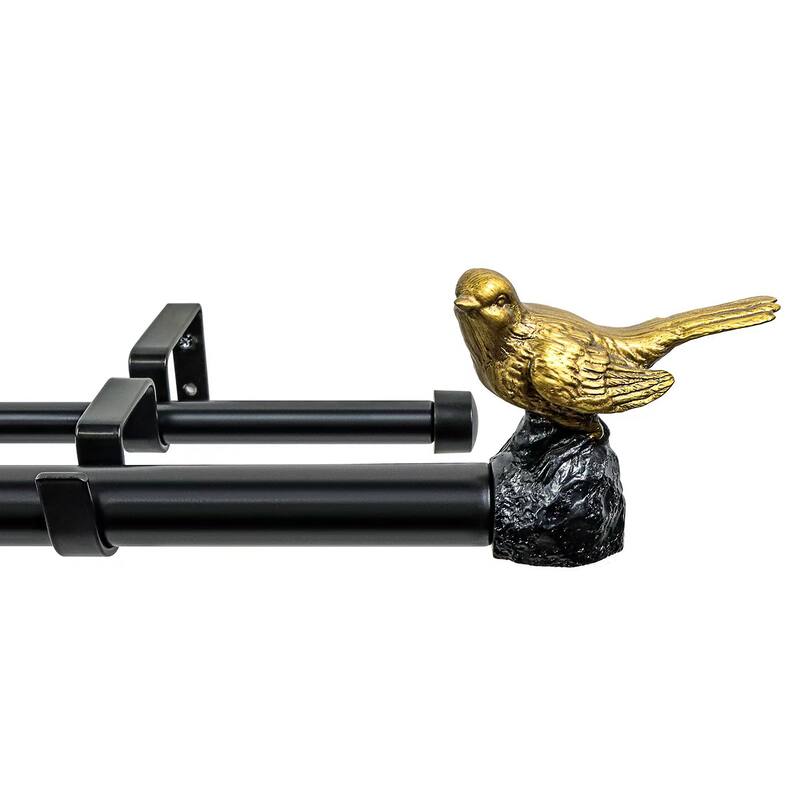 MERIVILLE 1-Inch Diameter Double Window Curtain Rod, Bird Finials - Gold - 84"-120"