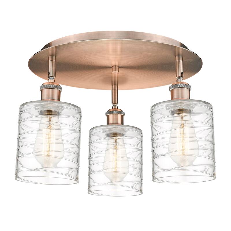 Innovations Lighting Cobbleskill - 3 Light 17" Flush Mount - Deco Swirl/Antique Copper