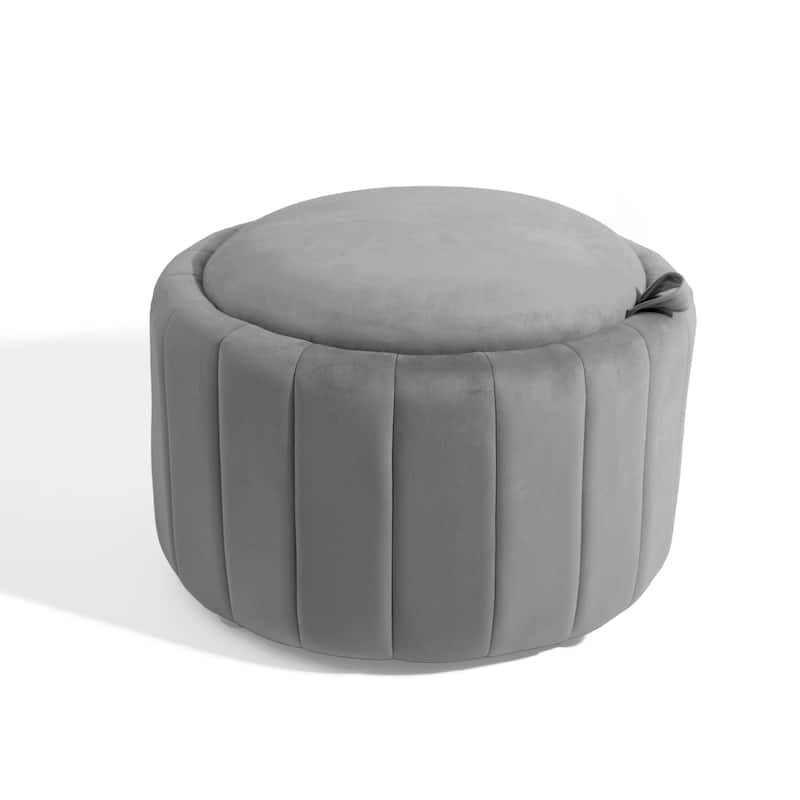 29" Modern Velvet Round Storage Ottoman