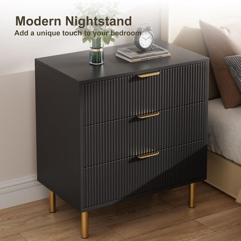 Modern 3 Drawer Dresser for Bedroom, Wood Chest with Gold Handle and Large Drawers for Living Room, Hallway, Entryway