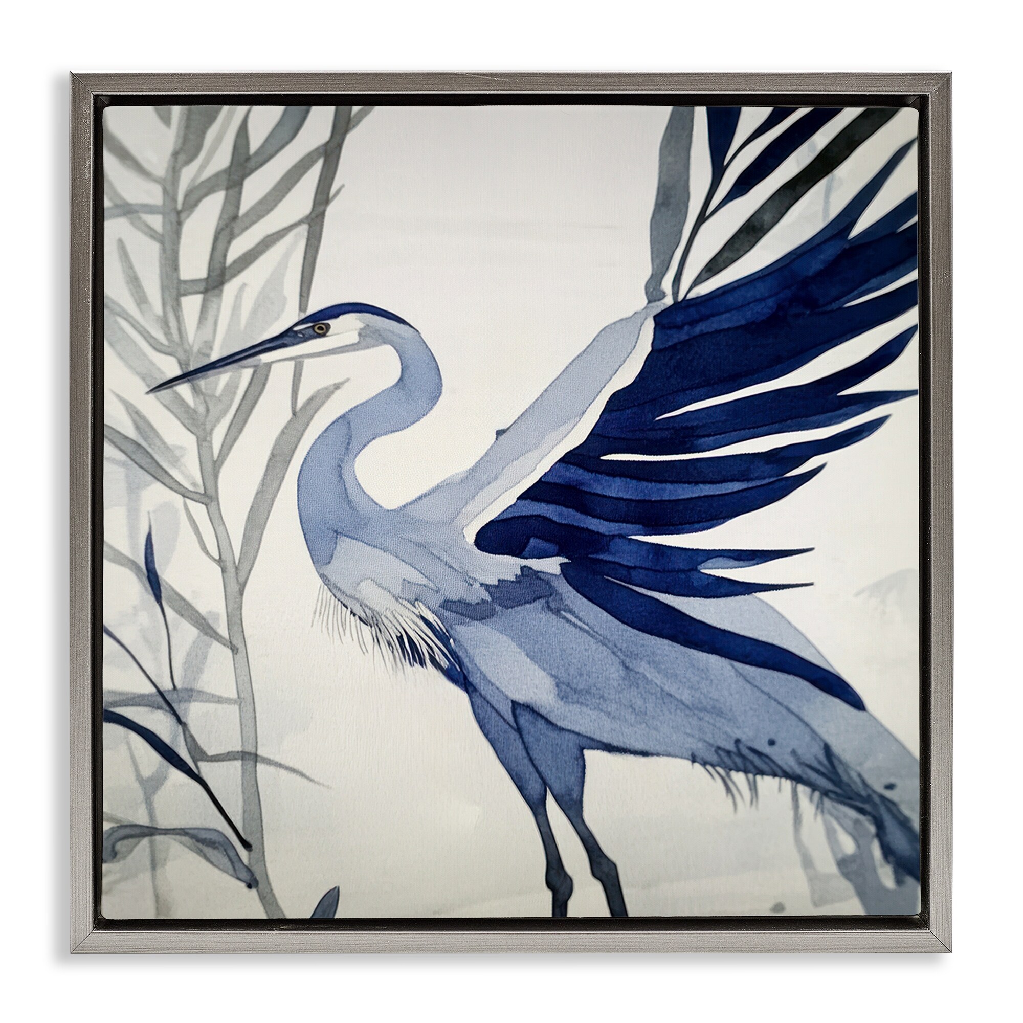 Stupell Whimsical Blue Heron Framed Floater Canvas Wall Art Design By Mona Grace