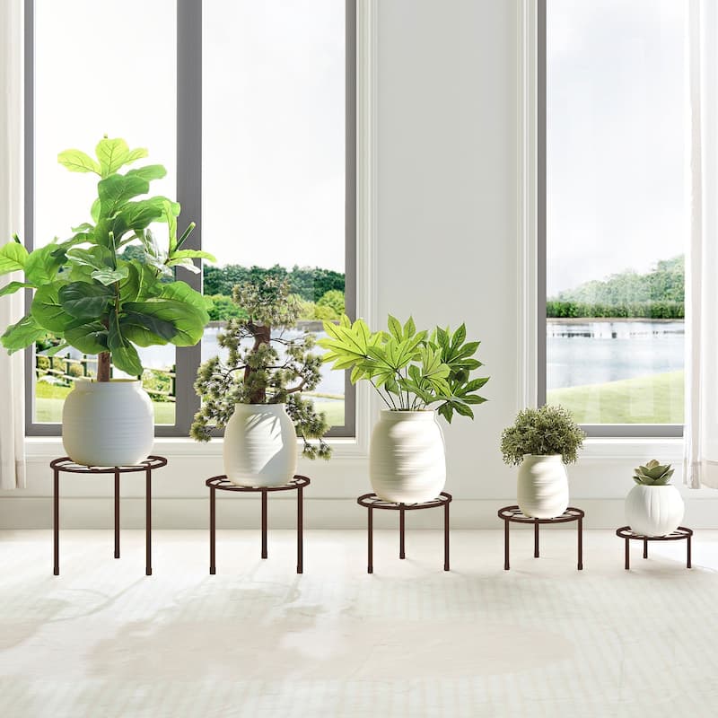 Javlergo 5-Piece Metal Plant Stand Set Multiple Sizes Black Heavy Duty Flower Pot Holder Stands for Indoor Outdoor Use