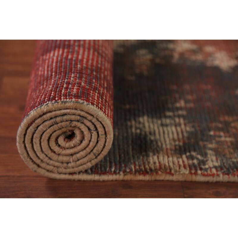 Contemporary Abstract Oriental Runner Rug Hand-Knotted Wool Carpet - 2'10"x 8'4"