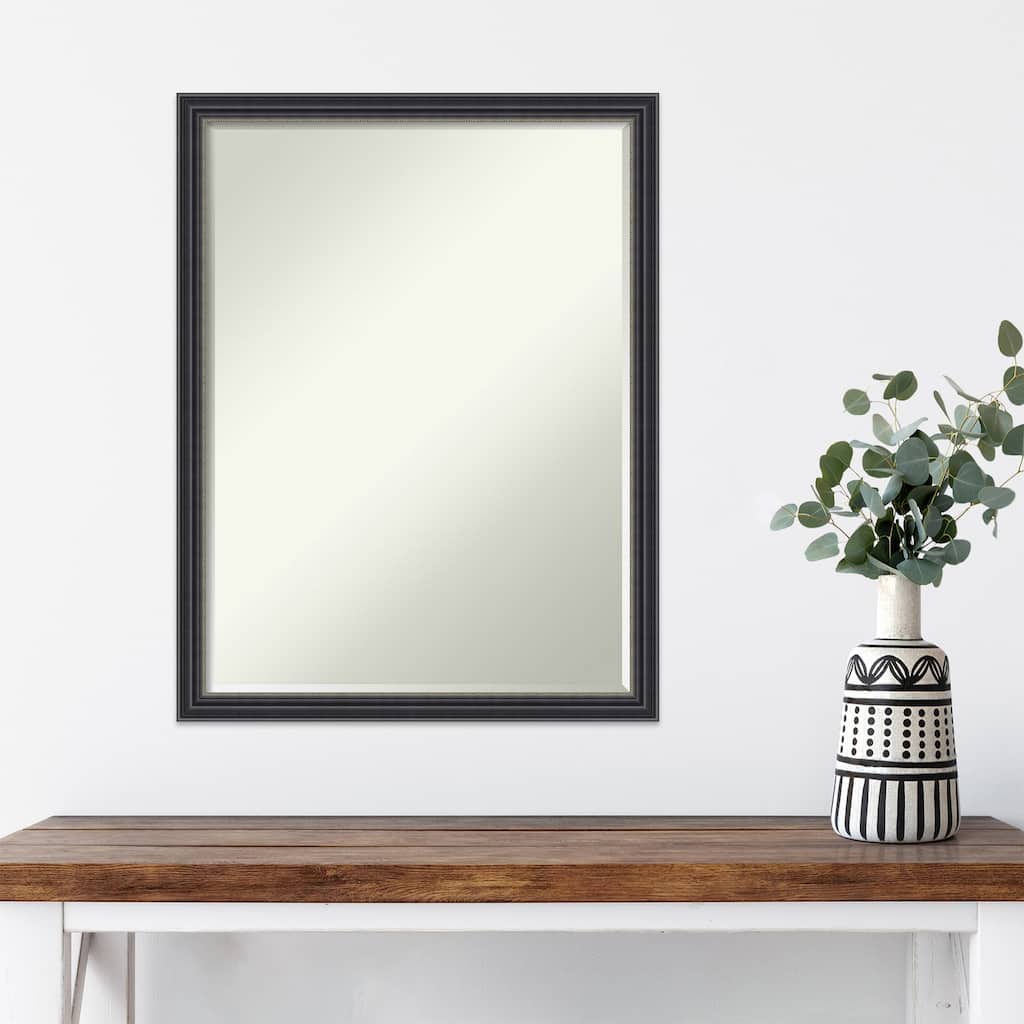 Stylish Black Half-Inch-Bevel Wood Framed Wall Mirror - Stylish Black - Glass Size 18x24
