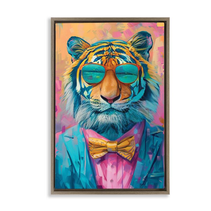 Stupell Smiling Snazzy Tiger Framed Floater Canvas Wall Art Design By LSR Design Studio - 17 x 25 - Brown