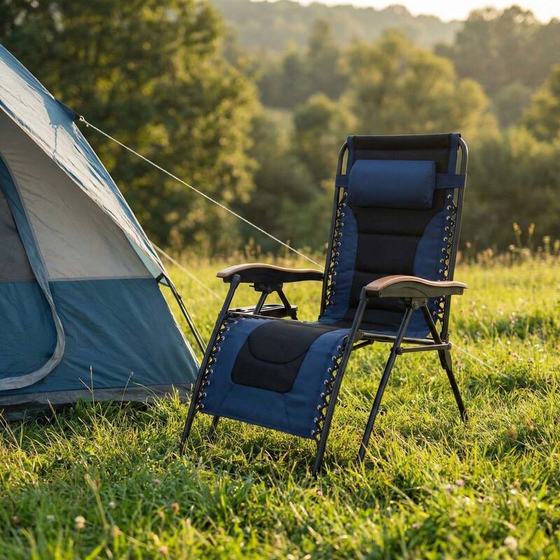 Oversized Padded Zero Gravity Chair,Foldable Patio Recliner,30"Wide Seat Anti Gravity Lounger with Cup Holder,Support 400 LBS