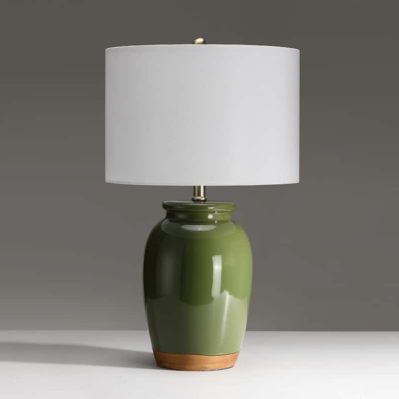 3-Way Ceramic Table Lamp with White Drum Shade - 23 in. H